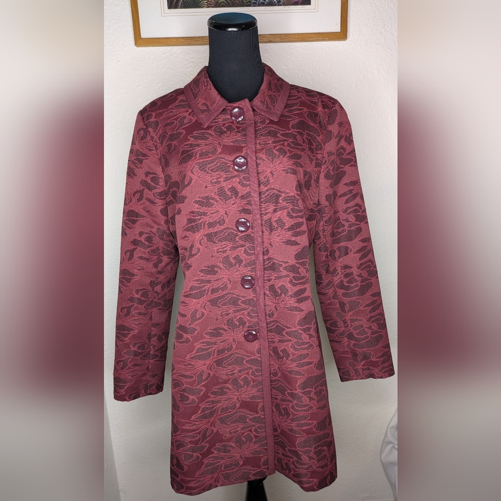 Isabella Suits Womens Red Tapestry Cottagecore Blazer Jacket Coat Long Sleeve 14